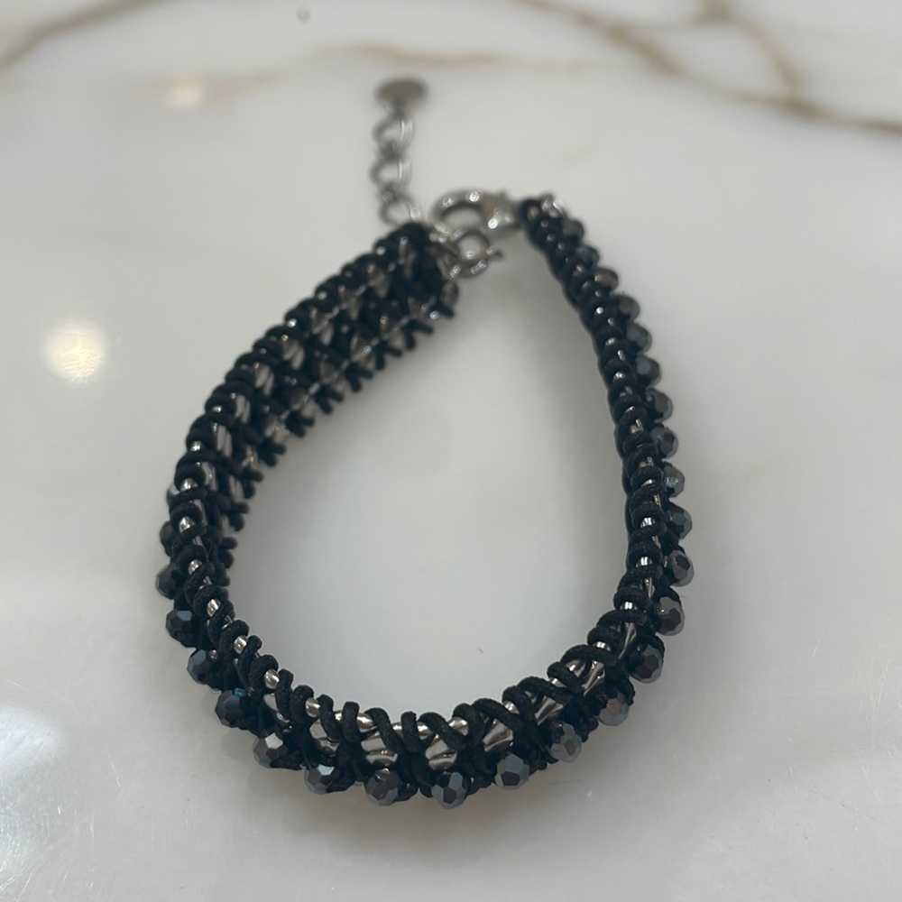 Stella & Dot Black Crystal & Silver adjustable Bracelet—Beautiful!  Like New!!